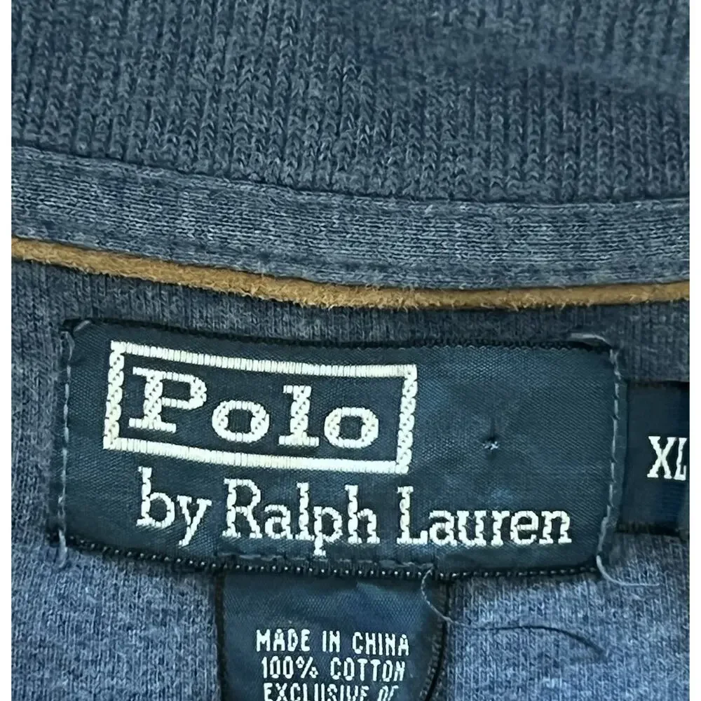 Polo Ralph Lauren Pullover Men XL Blue 1/4 Zip Mock Neck Preppy Y2K Sweater
